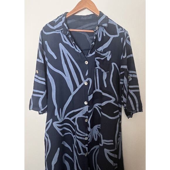 Meo Meli Women’s One Size Blue Linen Midi Maxi Button Up Roll Tab Shirt Dress - Picture 4 of 9